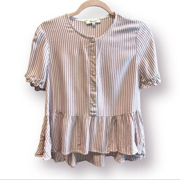 Madewell Studio Ruffle-Hem Top Lavender Stripe - Size Small - Picture 4 of 7